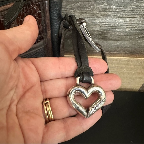 Vintage Brighton Pebble Grain Leather Black w/Brown Alligator Embossed Purse - Picture 8 of 16